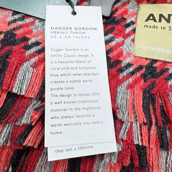 ANTA Plaid Throw Blanket 50"x60" 100% Merino Wool Red Black Grey NWT - Picture 7 of 10